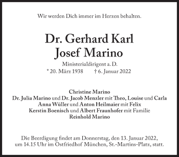 Traueranzeige von Gerhard Marino von Süddeutsche Zeitung