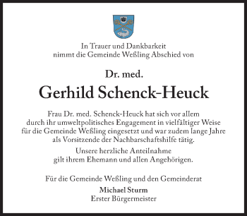 Traueranzeige von Gerhild Schenck-Heuck von Süddeutsche Zeitung