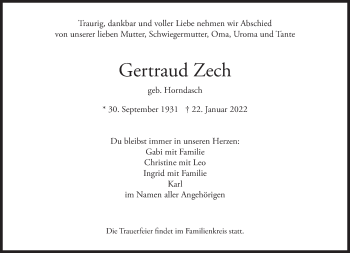 Traueranzeige von Gertraud Zech von Süddeutsche Zeitung