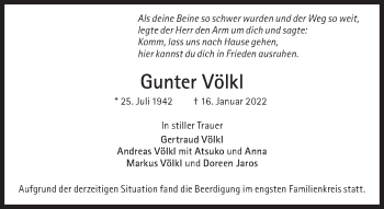Traueranzeige von Gunter Völkl von Süddeutsche Zeitung