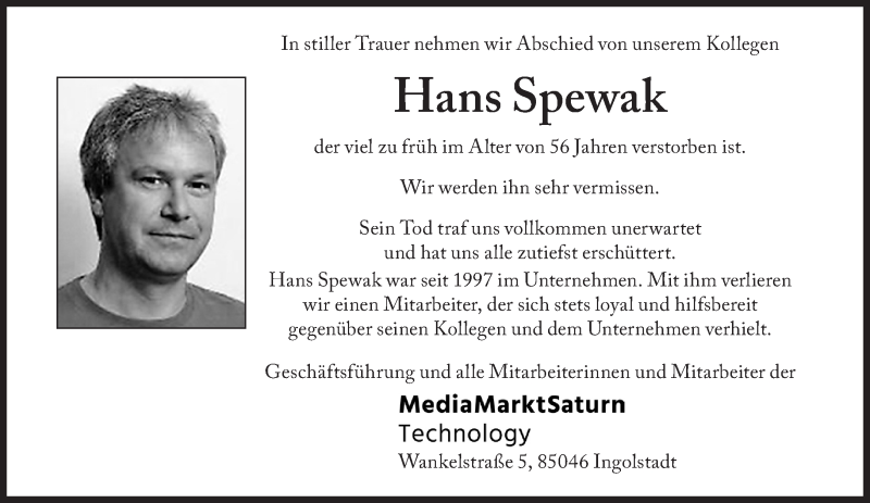 Traueranzeige für Hans Spewak vom 08.01.2022 aus Süddeutsche Zeitung