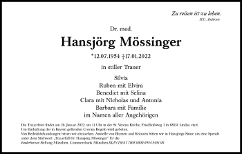 Traueranzeige von Hansjörg Mössinger von Süddeutsche Zeitung