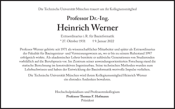 Traueranzeige von Heinrich Werner von Süddeutsche Zeitung