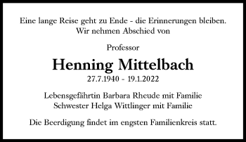 Traueranzeige von Henning Mittelbach von Süddeutsche Zeitung