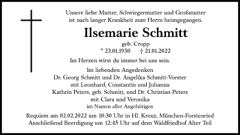 Traueranzeige von Ilsemarie Schmitt von Süddeutsche Zeitung