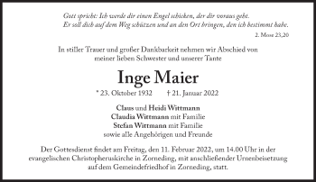 Traueranzeige von Inge Maier von Süddeutsche Zeitung