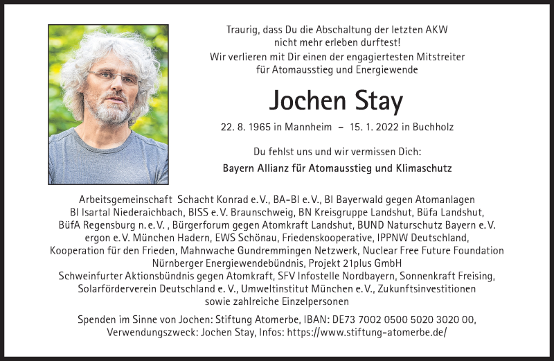  Traueranzeige für Jochen Stay vom 22.01.2022 aus Süddeutsche Zeitung