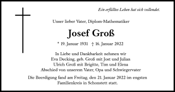 Traueranzeige von Josef Groß von Süddeutsche Zeitung