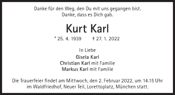 Traueranzeige von Kurt Karl von Süddeutsche Zeitung