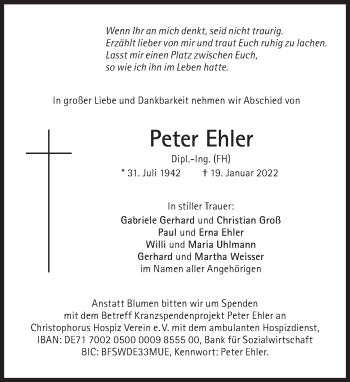 Traueranzeige von Peter Ehler von Süddeutsche Zeitung