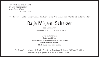 Traueranzeige von Raija Mirjami Scherzer von Süddeutsche Zeitung
