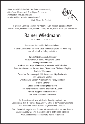 Traueranzeige von Rainer Wiedmann von Süddeutsche Zeitung
