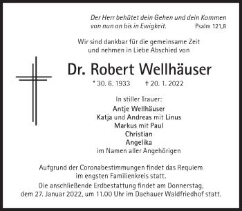 Traueranzeige von Robert Wellhäuser von Süddeutsche Zeitung