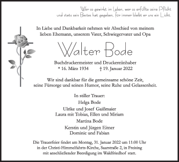Traueranzeige von Walter Bode von Süddeutsche Zeitung