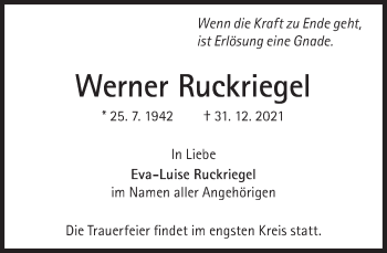 Traueranzeige von Werner Ruckriegel von Süddeutsche Zeitung