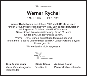 Traueranzeige von Werner Rychel von Süddeutsche Zeitung