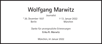 Traueranzeige von Wolfgang Marwitz von Süddeutsche Zeitung