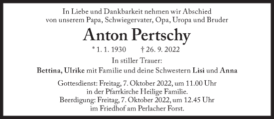 Traueranzeige von Anton Pertschy von Süddeutsche Zeitung