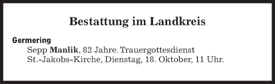 Traueranzeige von Bestattungen vom 17.10.2022 von Süddeutsche Zeitung