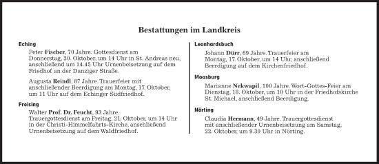 Traueranzeige von Bestattungen vom 17.10.2022 von Süddeutsche Zeitung