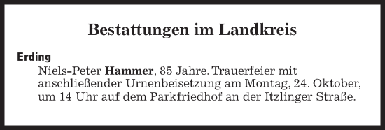 Traueranzeige von Bestattungen vom 24.10.2022 von Süddeutsche Zeitung