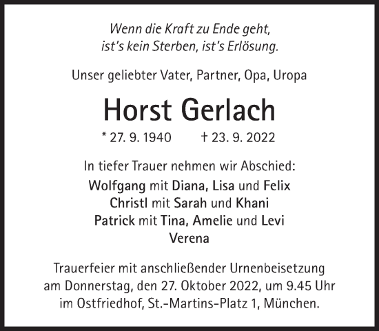 Traueranzeige von Horst Gerlach von Süddeutsche Zeitung