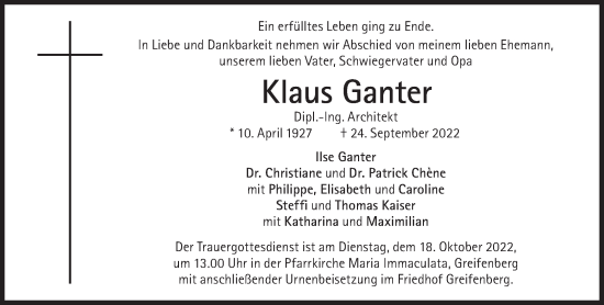 Traueranzeige von Klaus Ganter von Süddeutsche Zeitung