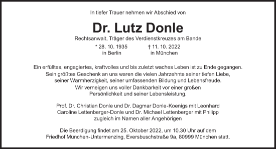 Traueranzeige von Lutz Donle von Süddeutsche Zeitung