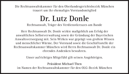 Traueranzeige von Lutz Donle von Süddeutsche Zeitung