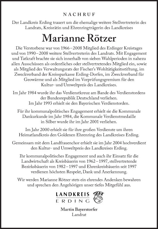 Traueranzeige von Marianne Rötzer von Süddeutsche Zeitung