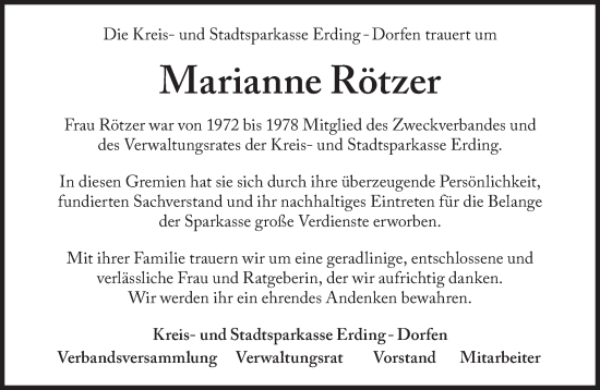 Traueranzeige von Marianne Rötzer von Süddeutsche Zeitung