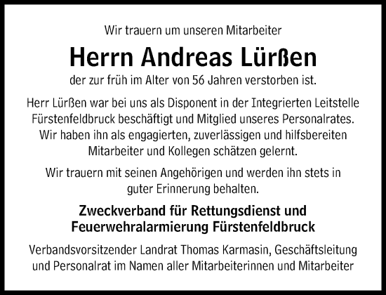 Traueranzeige von Andreas Lürßen von Süddeutsche Zeitung