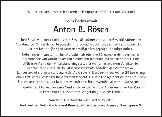 Traueranzeige von Anton B. Rösch von Süddeutsche Zeitung