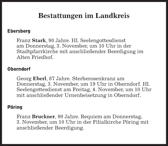 Traueranzeige von Bestattungen vom 03.11.2022 von Süddeutsche Zeitung