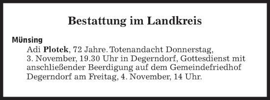 Traueranzeige von Bestattungen vom 03.11.2022 von Süddeutsche Zeitung