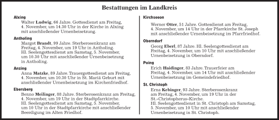 Traueranzeige von Bestattungen vom 04.11.2022 von Süddeutsche Zeitung