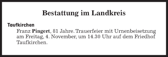 Traueranzeige von Bestattungen vom 04.11.2022 von Süddeutsche Zeitung