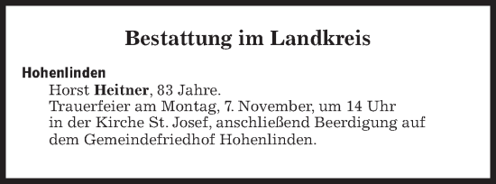 Traueranzeige von Bestattungen vom 07.11.2022 von Süddeutsche Zeitung