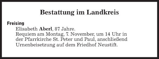 Traueranzeige von Bestattungen vom 07.11.2022 von Süddeutsche Zeitung