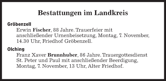 Traueranzeige von Bestattungen vom 07.11.2022 von Süddeutsche Zeitung