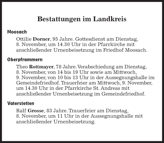 Traueranzeige von Bestattungen vom 08.11.2022 von Süddeutsche Zeitung