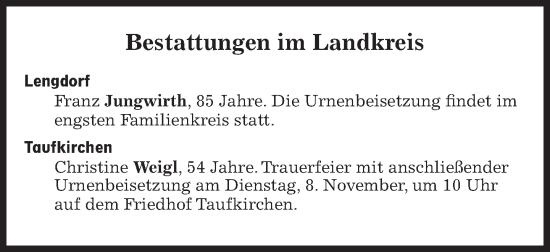 Traueranzeige von Bestattungen vom 08.11.2022 von Süddeutsche Zeitung