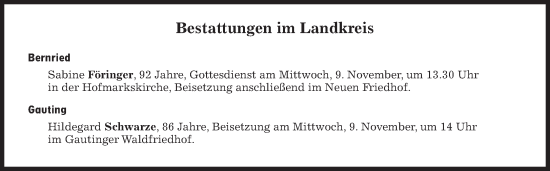 Traueranzeige von Bestattungen vom 09.11.2022 von Süddeutsche Zeitung