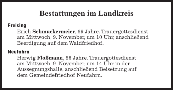 Traueranzeige von Bestattungen vom 09.11.2022 von Süddeutsche Zeitung