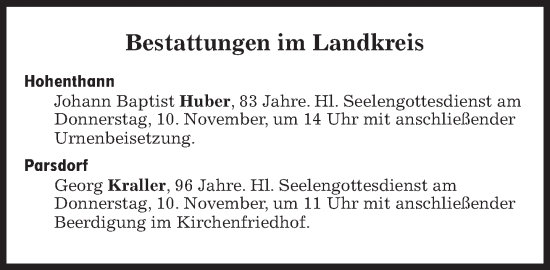 Traueranzeige von Bestattungen vom 10.11.2022 von Süddeutsche Zeitung