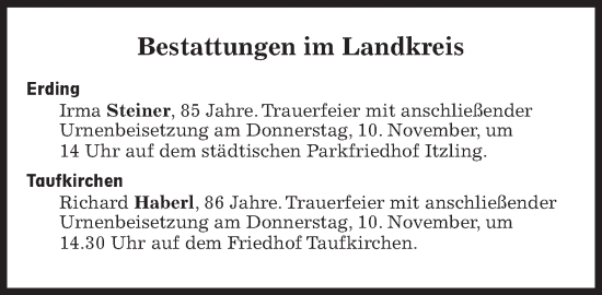 Traueranzeige von Bestattungen vom 10.11.2022 von Süddeutsche Zeitung