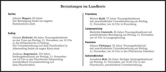 Traueranzeige von Bestattungen vom 11.11.2022 von Süddeutsche Zeitung