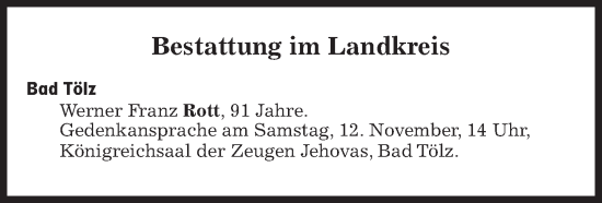 Traueranzeige von Bestattungen vom 12.11.2022 von Süddeutsche Zeitung