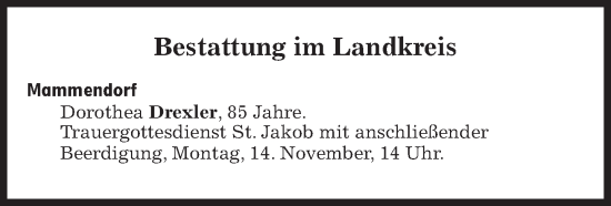 Traueranzeige von Bestattungen vom 14.11.2022 von Süddeutsche Zeitung