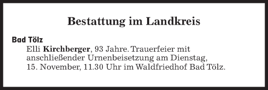 Traueranzeige von Bestattungen vom 15.11.2022 von Süddeutsche Zeitung